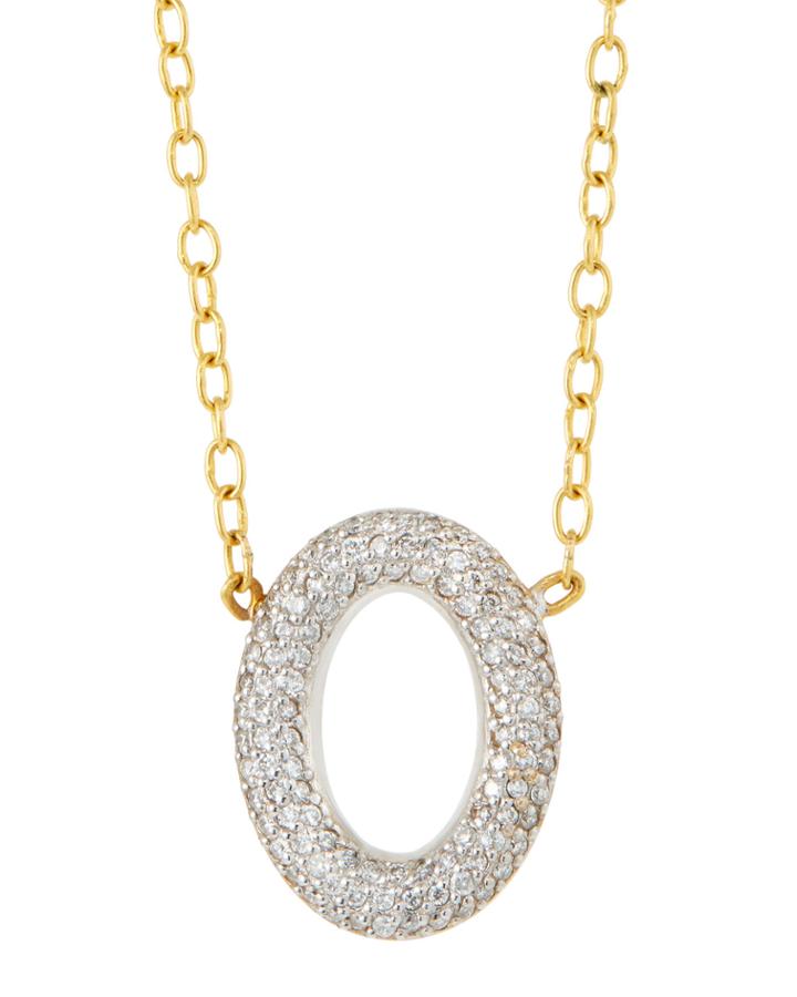 Medium Vertical Galahad Diamond Oval Pendant Necklace
