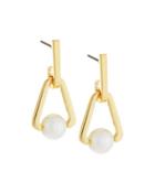 12k Gold-plated Small Triangular Pearly Bead Drop Earrings