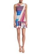 Sleeveless Striped Intarsia Dress, Gray/blue/orange/magenta