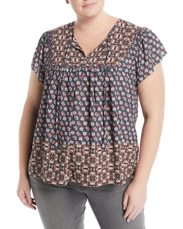 Patchwork Short-sleeve Blouse,