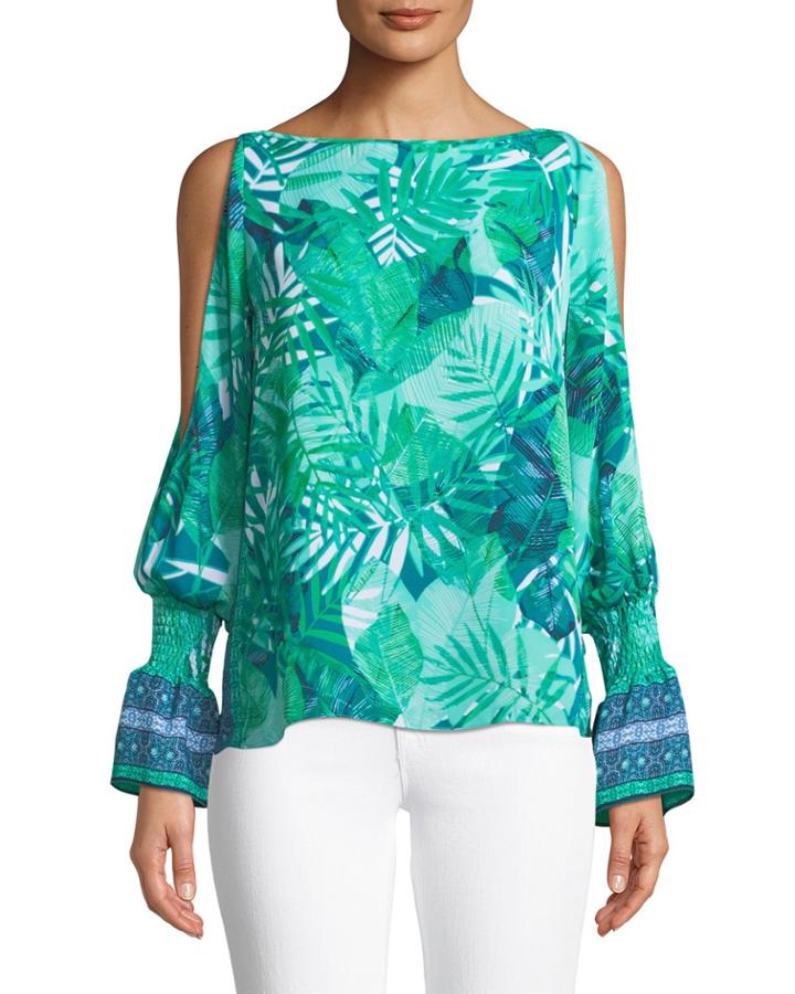 Cold Shoulder Palm-leaf Blouse