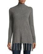 Long Cashmere Turtleneck W/ Fringe Hem