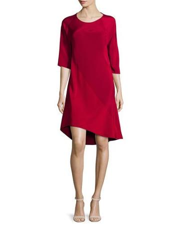 Half-sleeve Shift Dress, Red
