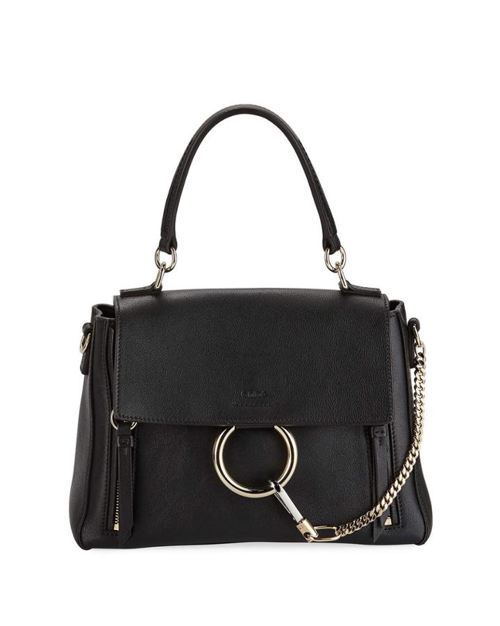 Faye Small Calfskin Top-handle Bag, Black