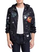 Men's Space Print Concealed Hood Jacket