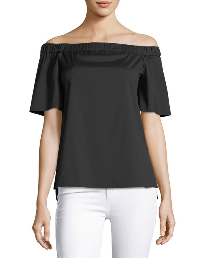 Livvy Short-sleeve Off-the-shoulder Stretch-cotton Blouse