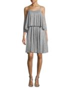 Cold-shoulder Textured Metallic Flounce Dress,
