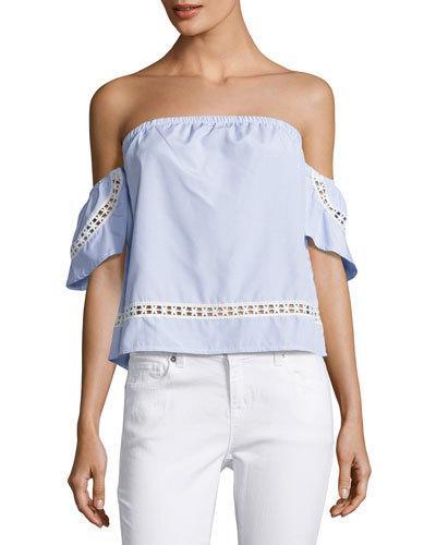 Off-the-shoulder Lace-inset Blouse, Blue
