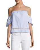Off-the-shoulder Lace-inset Blouse, Blue