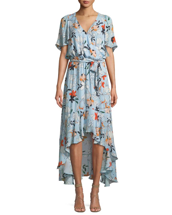 Demi Floral-print Silk High-low Wrap Dress