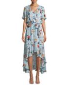 Demi Floral-print Silk High-low Wrap Dress