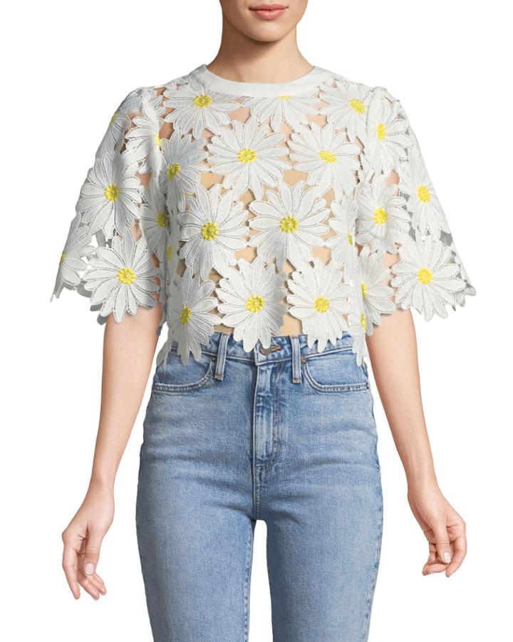Big Flower Lace Crop Blouse