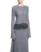 Long-sleeve Crochet Top W/fringe Hem, Navy/white