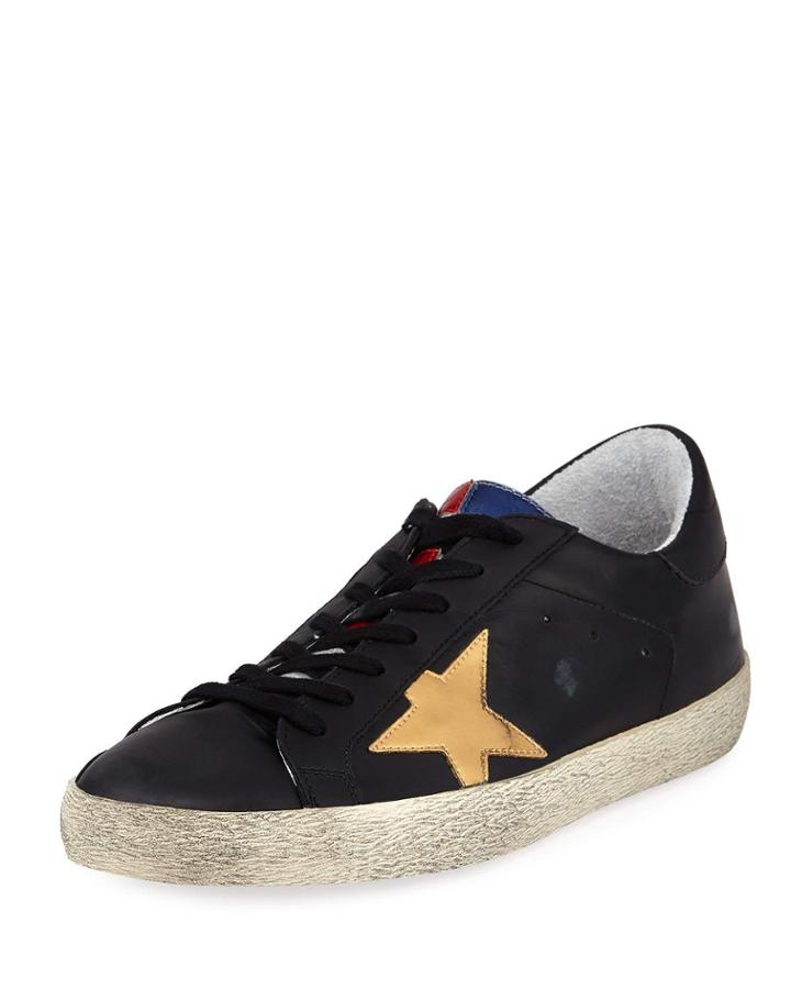 Men's Distressed Star Leather Low-top