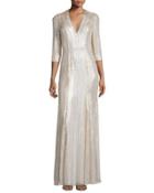 Long-sleeve V-neck Sequin Gown,