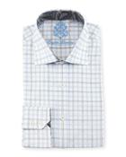 Windowpane-check Woven Dress Shirt, Gray/blue