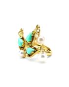 Pearly Cabochon Drop Ring, Golden/turquoise