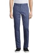 Printed Straight-leg Pants, Indigo