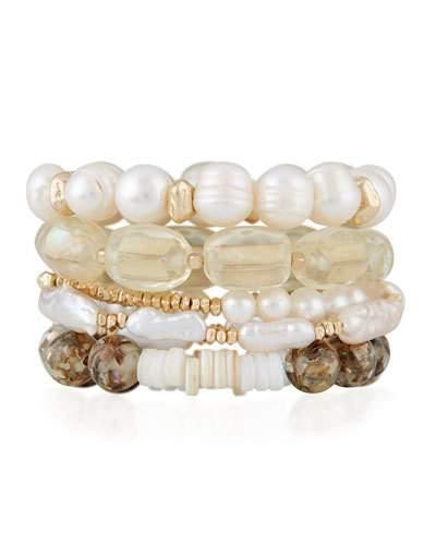 Simulated Abalone, Shell & Crystal Beaded Stretch Bracelets,