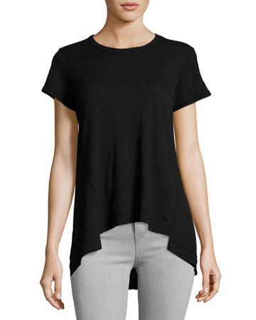 High-low Shrunken Jersey Crewneck Top