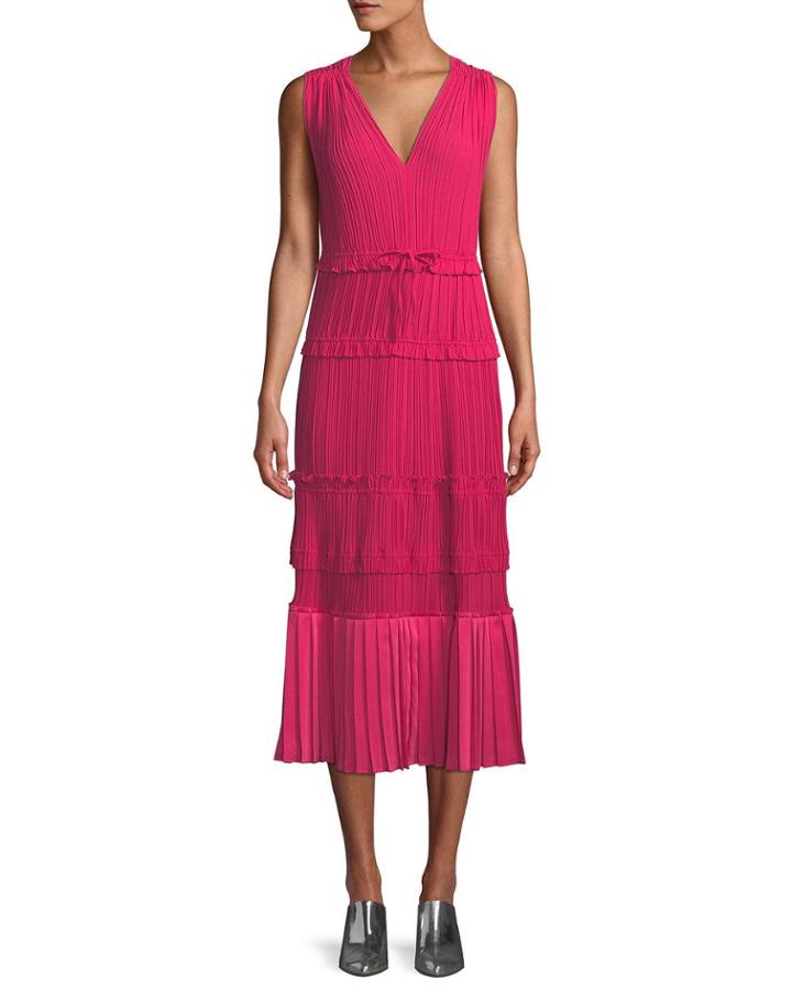 Pleated V-neck Tiered