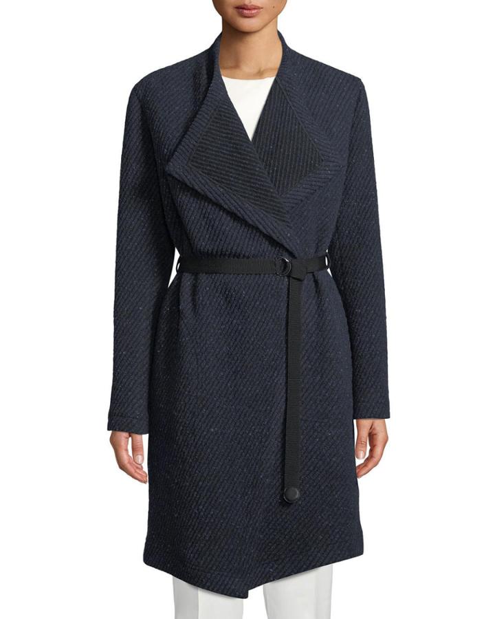 Belted Diagonal-ribbed Coat