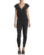Short-sleeve Crepe Jumpsuit, Black