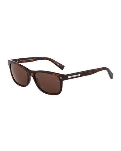Square Tortoise-print Plastic Sunglasses, Dark Havana/roviex