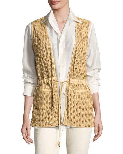 Tracy Woven Leather Drawstring Vest, Tan