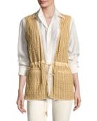 Tracy Woven Leather Drawstring Vest, Tan