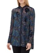 Nicolette Button-front Long-sleeve Floral Burnout Elite Panne Blouse