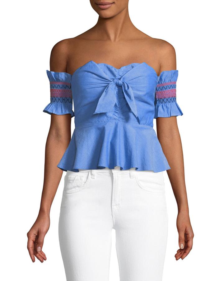 Off-the-shoulder Bow-front Crop Blouse