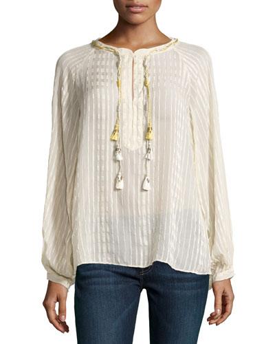 Yavisa Jacquard-stripe Silk Blouse, Coconut