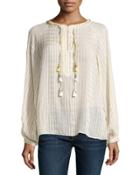 Yavisa Jacquard-stripe Silk Blouse, Coconut