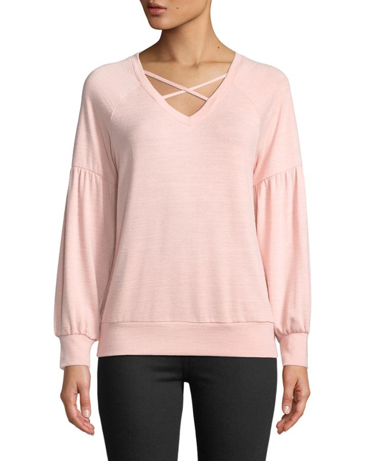 Crisscross Balloon-sleeve Tunic