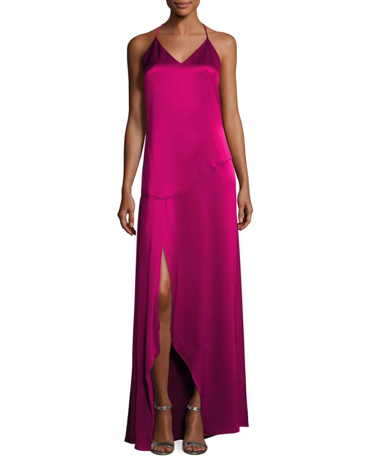 Sleeveless Halter Satin Slip Evening Gown