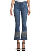 Jane Mid-rise Flip-flop Flare Jeans W/ Eyelet Embroidery
