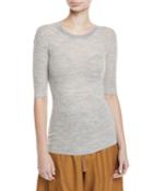 Ribbed Wool Elbow-sleeve Top