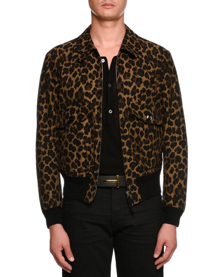 Leopard-print Short Bomber Jacket