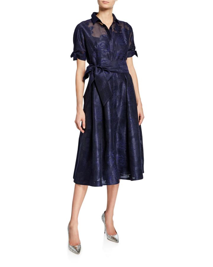 Short-sleeve Belted Burnout Jacquard