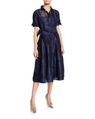 Short-sleeve Belted Burnout Jacquard