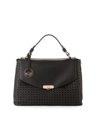 Woven Leather Slouchy Tote Bag, Nero