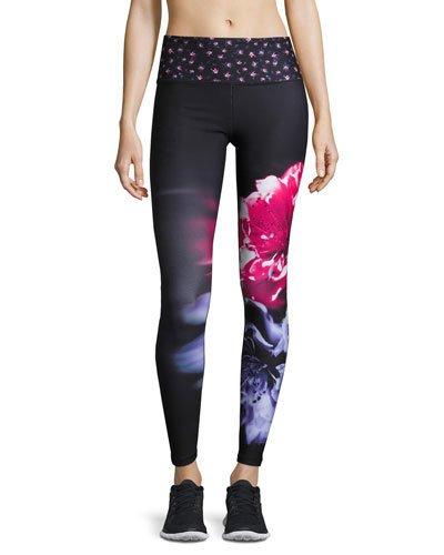 Wide-waist Floral-print Leggings, Flower Fall