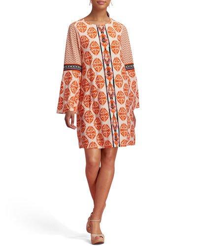 Long-sleeve Ikat-print Dress