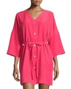 Cosmo Button-front Belted Dress, Rosetta