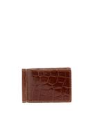 Alligator-embossed Leather Flip Wallet With Money Clip, Cognac