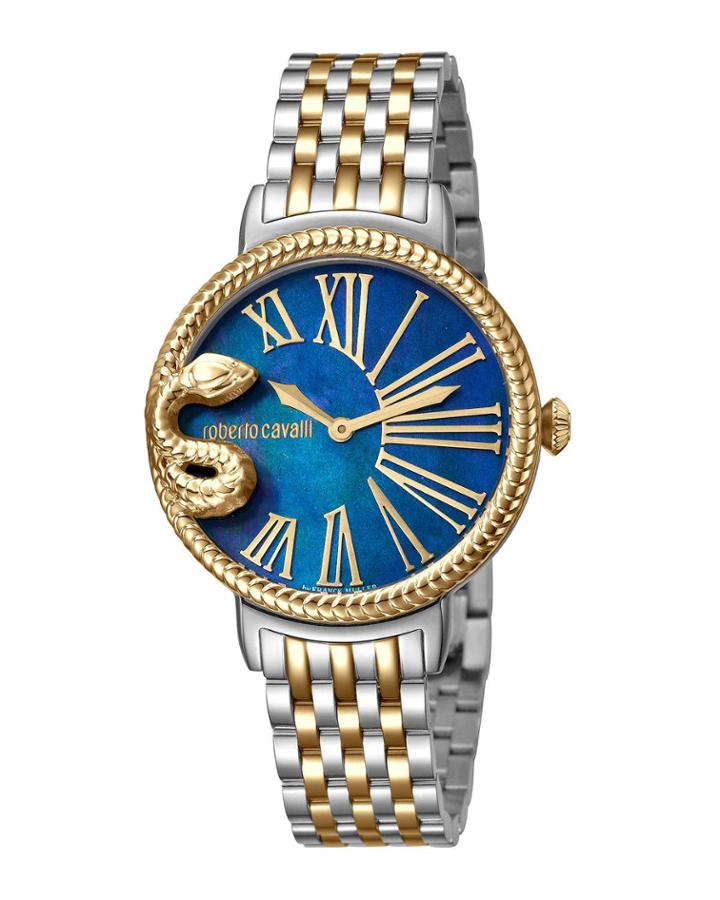 34mm Oversize Snake Watch W/ Bracelet Strap, Two-tone/blue