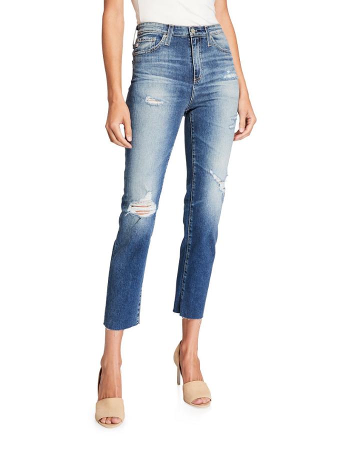 High-rise Tapered Rip Jeans