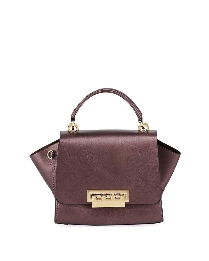 Eartha Metallic Leather Top-handle Crossbody Bag, Dark Purple