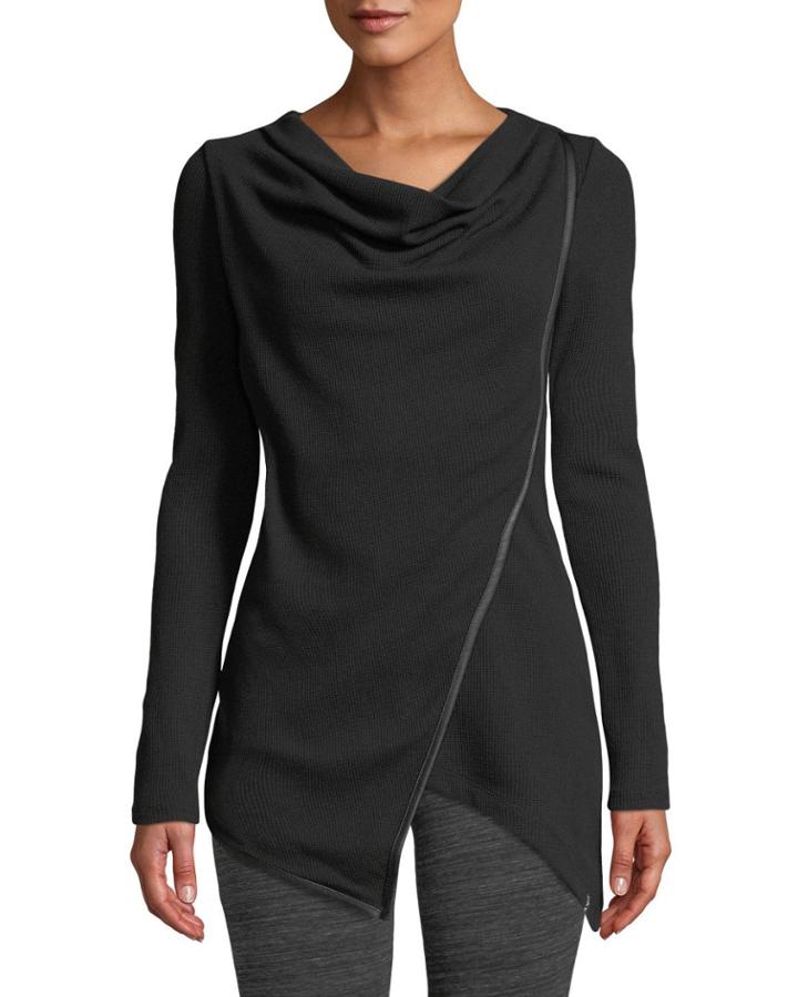 Thermal Asymmetric Cowl-neck Tunic Top